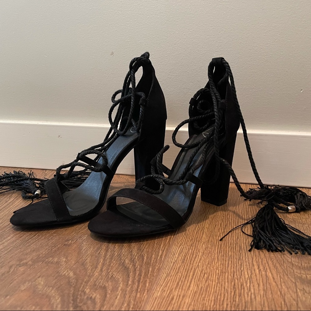 Missguided Black Fringe Strappy Heels